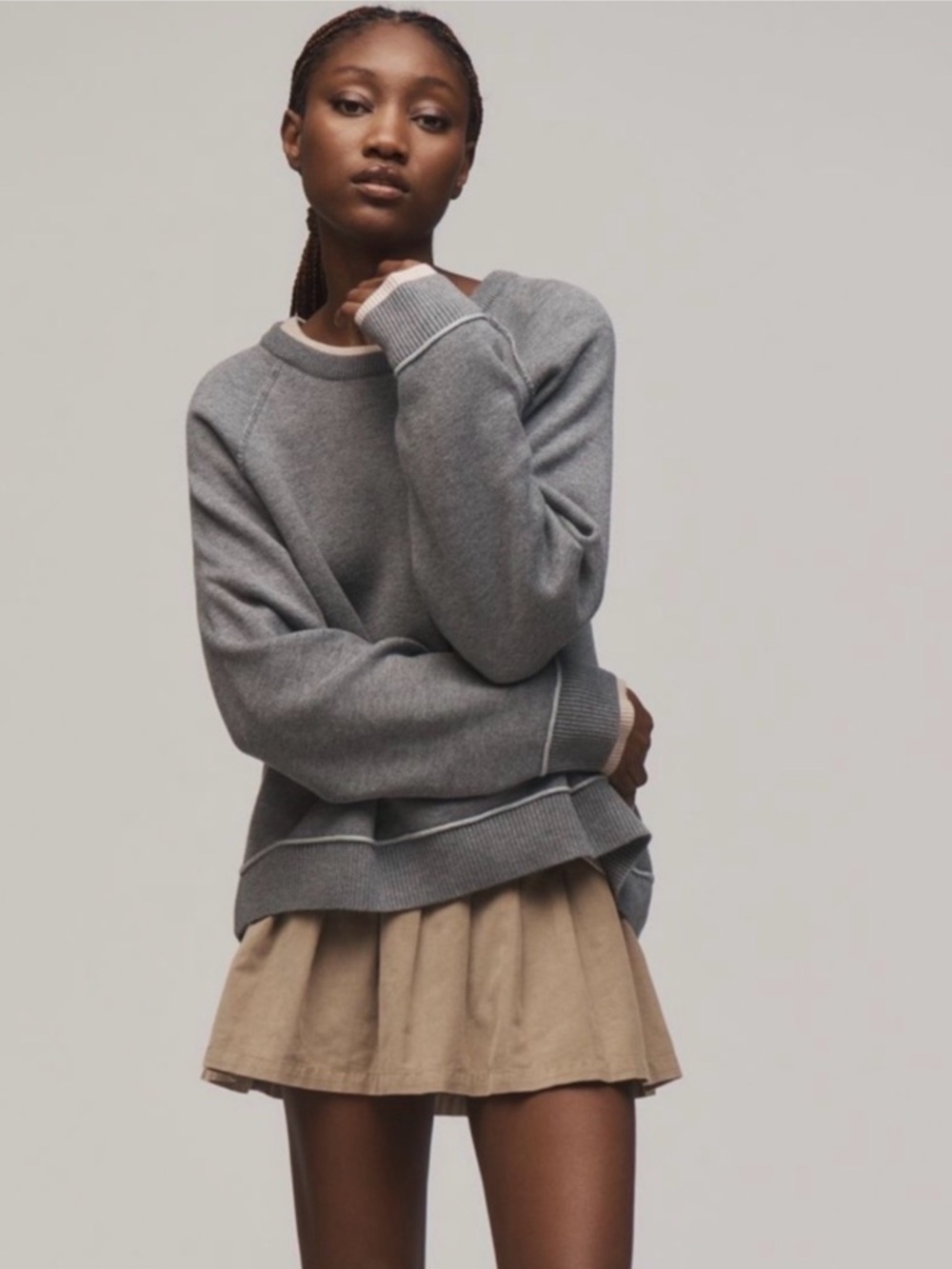 Pilcro Anthropologie Gray Crewneck Oversized Knit Sweater Sweatshirt